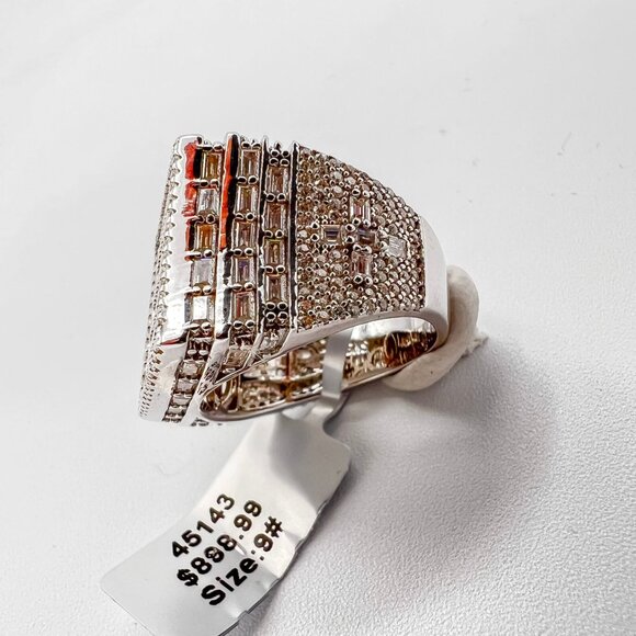 925 Sterling Sliver Moissanite Baguette Ring, 2cm wide with 5.19ctw VVS Stones, - Picture 4 of 7